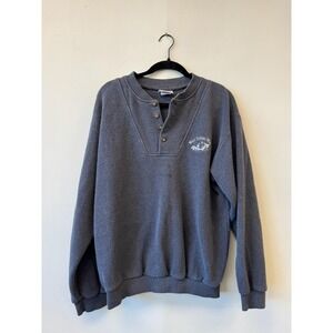 Vintage Walt Disney World Sweatshirt Large Gray Henley Pullover Mickey Mouse